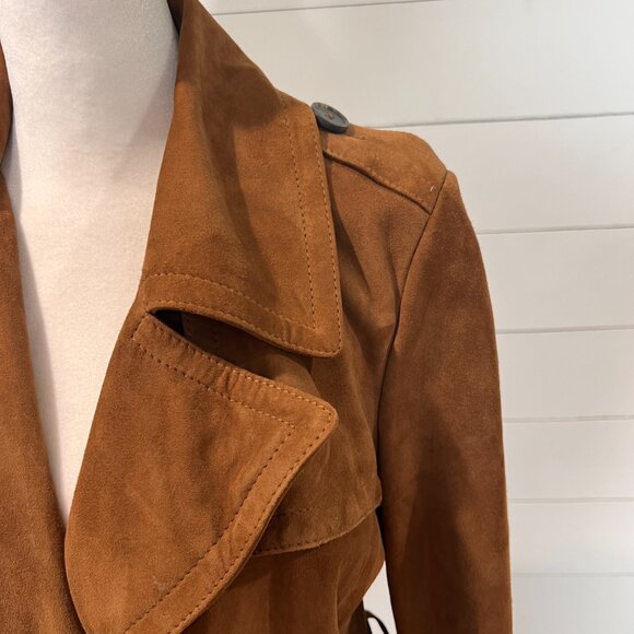 Antonio Melani Brown Suede Full Length Belted Coap Size M - Picture 2 of 9